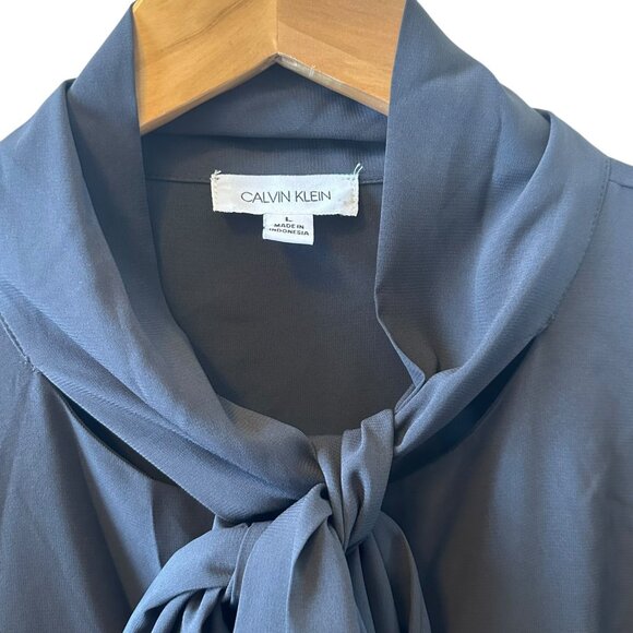 Calvin Klein Black Tie-Neck Blouse Top Size Large Classic Career Workwear - Picture 5 of 5